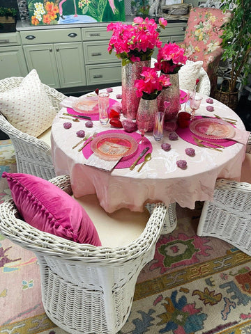 Adorable Vintage White Wicker Dining Set with Four Chairs and Glass Top Table Ready to Ship! - Hibiscus House