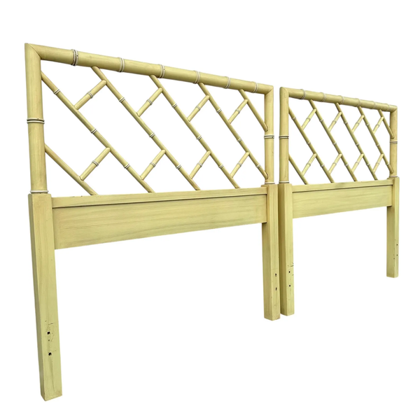 Vintage Pair of Henry Link Bali Hai Faux Bamboo Chippendale Twin Headboards - Hibiscus House
