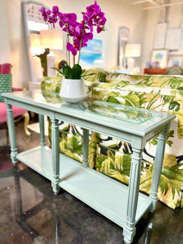 Glass Top Console Table Lacquered - Hibiscus House