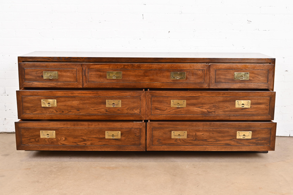 Stunning Henredon Campaign Style Seven Drawer Dresser Available for Lacquer