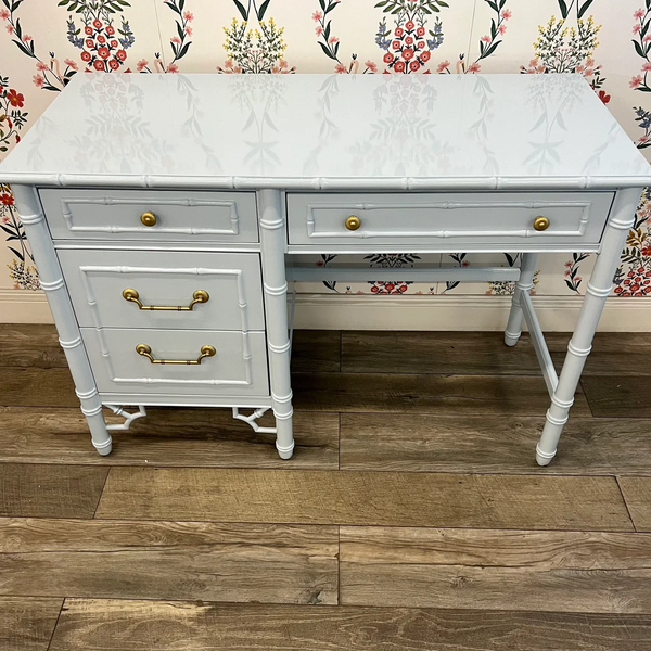 Vintage Thomasville Furniture Allegro Faux Bamboo Desk with Fretwork Available for Custom Lacquer!!