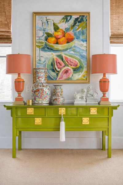 Vintage Century Furniture Pagoda 5 Drawer Console Table Available for Custom Lacquer! - Hibiscus House