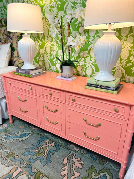 Vintage All Wood Faux Bamboo Nine-Drawer Dresser Available for Custom Lacquer! - Hibiscus House