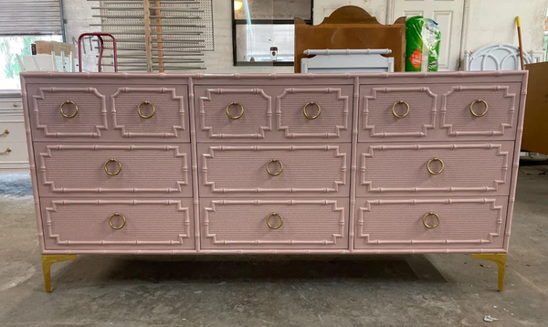 Vintage Drexel Omega Faux Bamboo Credenza Available to Customize! - Hibiscus House