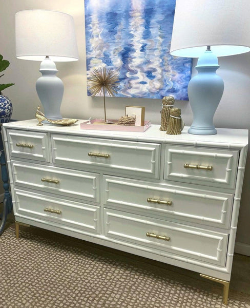 Vintage Dixie Furniture Company "Aloha" Faux Bamboo Seven Drawer Dresser Available for Custom Lacquer!