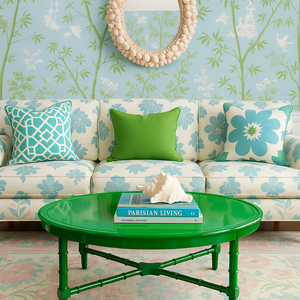 Vintage Oval Faux Bamboo All-Wood Coffee Table Available for Custom Lacquer! - Hibiscus House