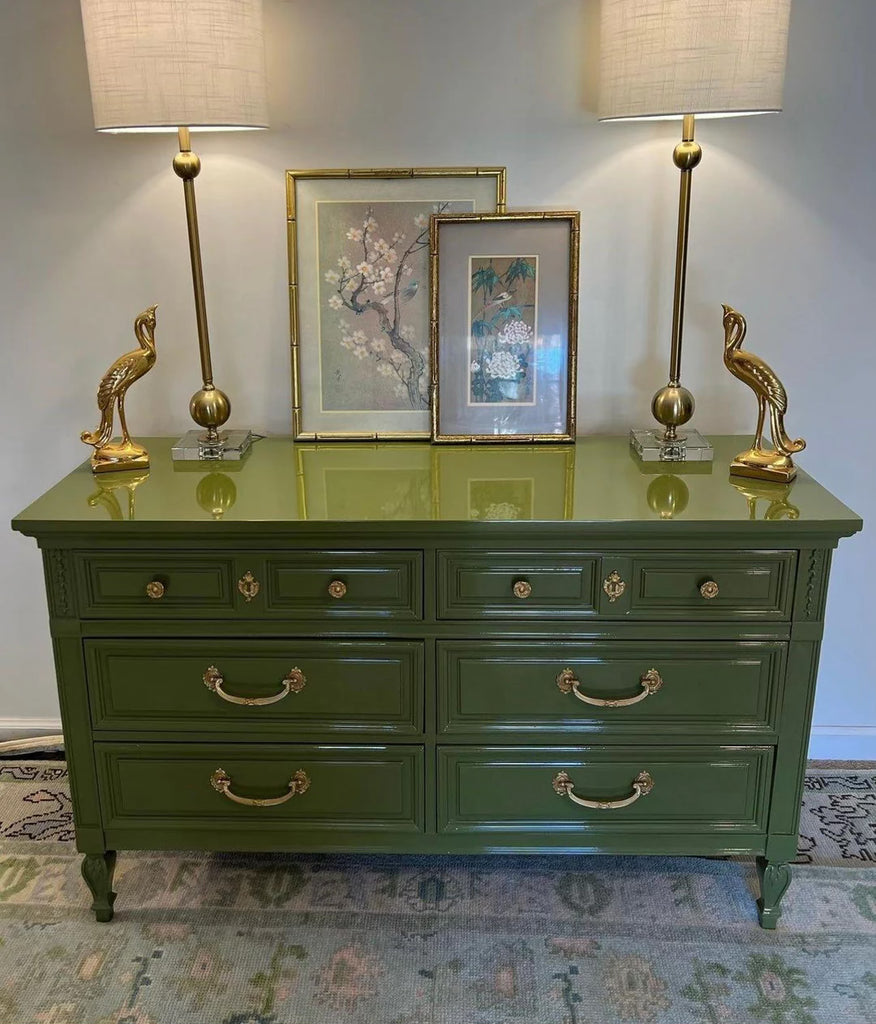green vintage dresser Dixie Furniture Vintage Six Drawer Traditional Style Dresser Available for Custom Lacquer! – Hibiscus House