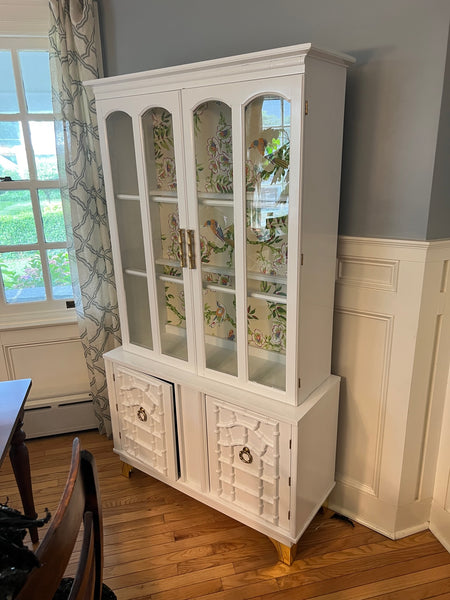 Vintage Faux Bamboo China Cabinet with Fretwork Detailing Available for Custom Lacquer! - Hibiscus House