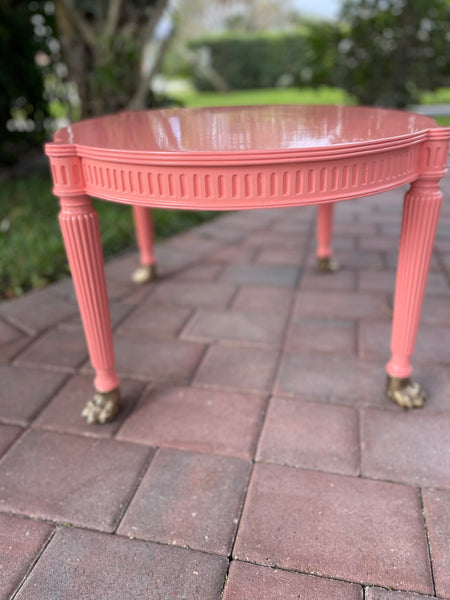 Vintage Hand Carved Round Antique Coffee Table Lacquered in Coral Gables Ready to Ship!