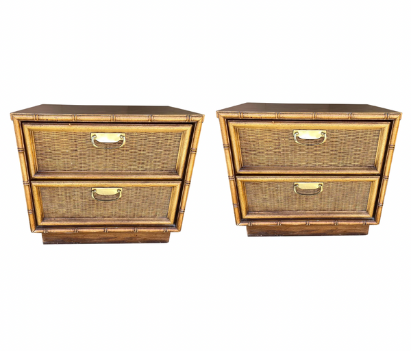 Vintage Thomasville Faux Bamboo and Rattan Nightstand Pair Available for Custom Lacquer - Hibiscus House