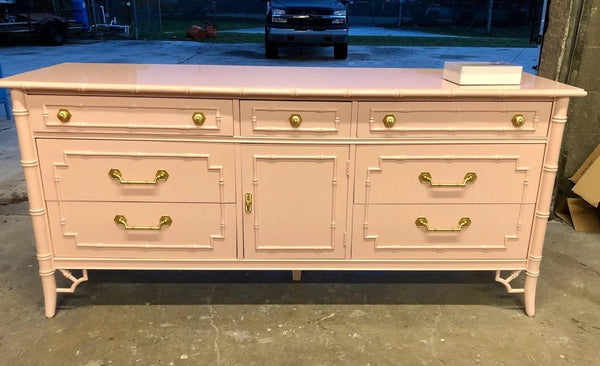Vintage Thomasville Allegro Faux Bamboo Center Door Dresser/Credenza Available for Custom Lacquer!