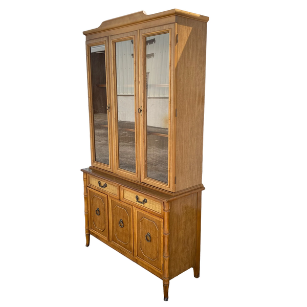 Vintage Broyhill Furniture Faux Bamboo Two-Piece China Cabinet Available for Custom Lacquer - Hibiscus House