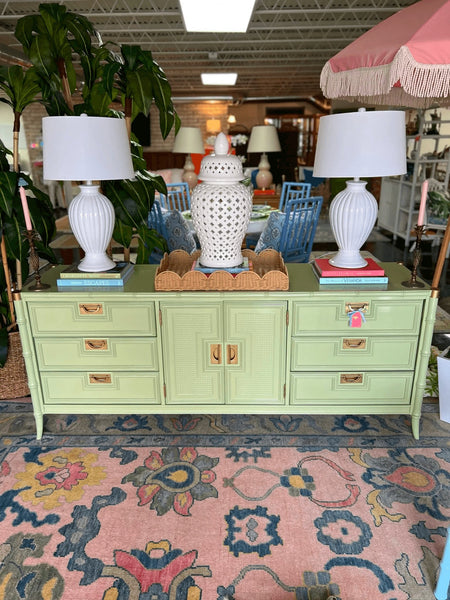 Vintage Stanley Furniture Faux Bamboo Nine Drawer Dresser Available for Custom Lacquer - Hibiscus House