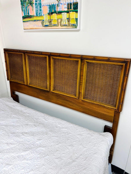 Vintage American of Martinsville Faux Bamboo Woven Cane Queen Headboard Ready to Ship! - Hibiscus House