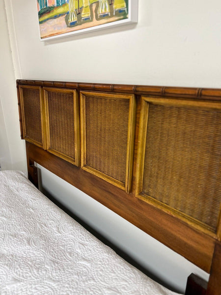 Vintage American of Martinsville Faux Bamboo Woven Cane Queen Headboard Ready to Ship! - Hibiscus House