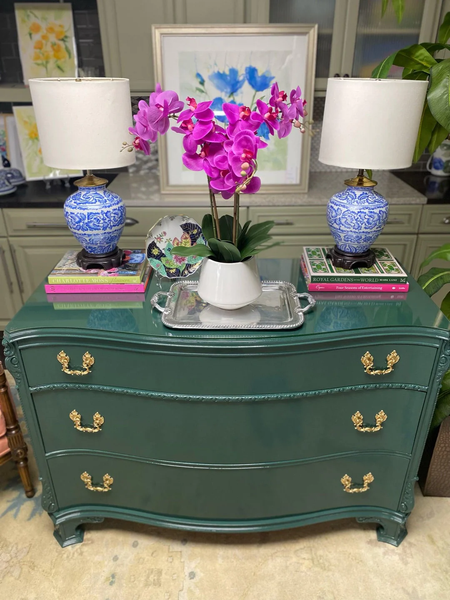 Gorgeous Vintage Ethan Allen Bow Front Traditional Style Chest Available for Custom Lacquer! - Hibiscus House