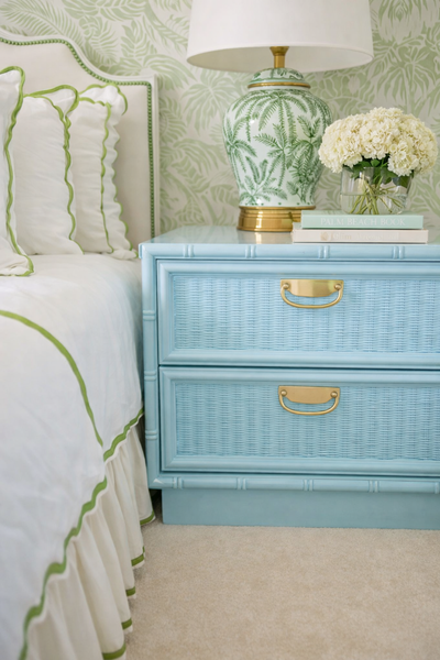 Vintage Thomasville Faux Bamboo and Rattan Nightstand Pair Available for Custom Lacquer