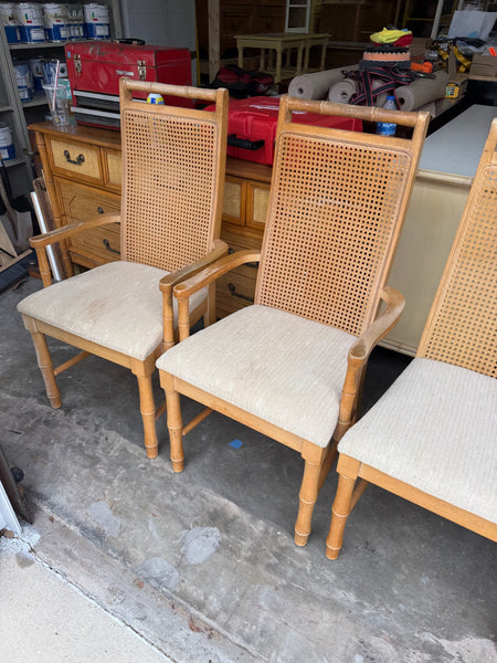 Vintage Set of Six Broyhill Furniture Faux Bamboo and Cane Dining Chairs Available for Custom Lacquer! - Hibiscus House