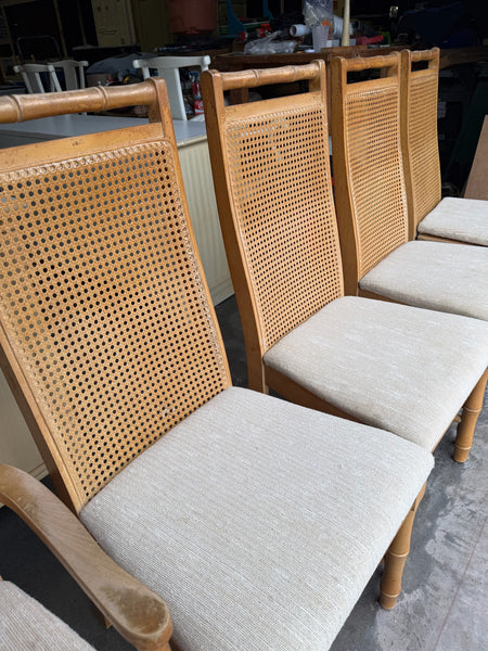Vintage Set of Six Broyhill Furniture Faux Bamboo and Cane Dining Chairs Available for Custom Lacquer! - Hibiscus House