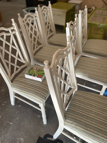 Set of 6 Vintage Dixie Furniture Faux Bamboo Dining Chairs Available for Custom Lacquer! - Hibiscus House