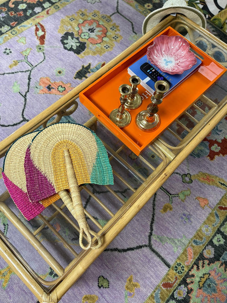 Vintage Rattan Glass Top Inlaid Coffee Table Ready to Ship! - Hibiscus House