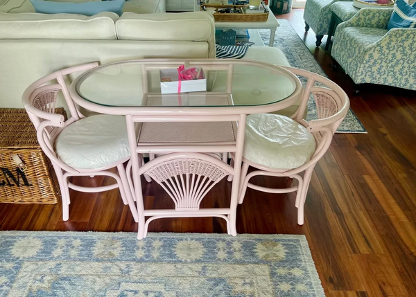 Vintage Rattan Lattice Honeymoon Table and Chair Set Available to Customize!