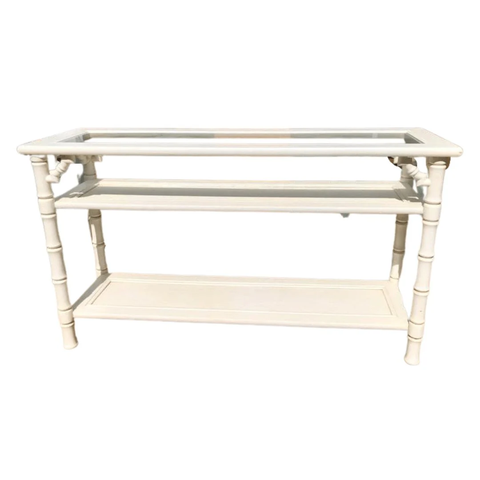 Vintage Mersman Furniture Bamboo Glass-Top Console Table Available for Lacquer!