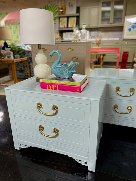 Chinoiserie Nightstands by White Furniture Co. Lacquered in Sleepy Blue - Hibiscus House