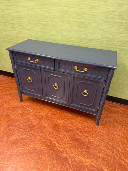 Vintage Broyhill Furniture Faux Bamboo Server Lacquered in Naval by Sherwin Williams Available and Ready to Ship - Hibiscus House