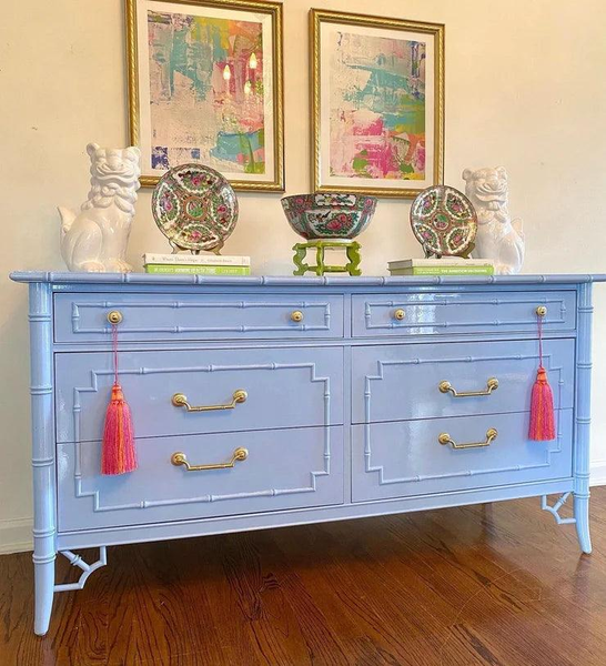 Vintage Thomasville Allegro Faux Bamboo Seven Drawer Dresser Available for Custom Lacquer!