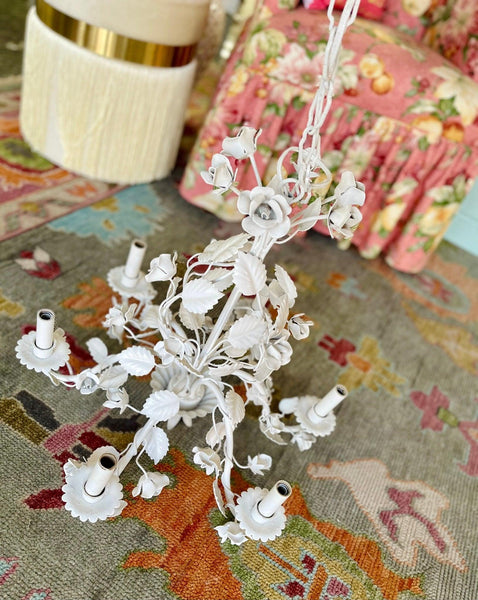 1960's Vintage Hollywood Regency Tole Chandelier Ready to Ship - Hibiscus House