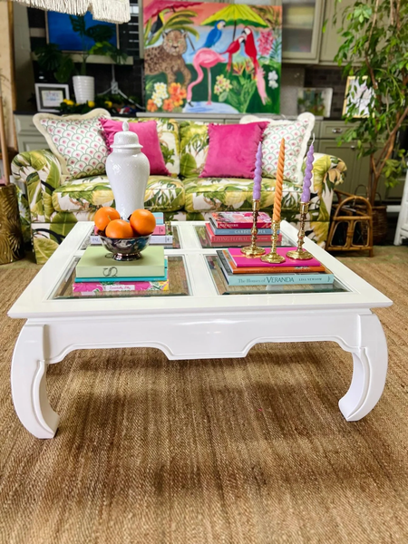 Vintage Ming Style Coffee Table with Beveled Glass Top Available for Custom Lacquer!