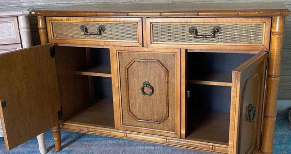 Vintage Broyhill Furniture Faux Bamboo Server Available for Custom Lacquer - Hibiscus House