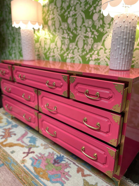 Vintage Bernhardt Chinoiserie Dresser Lacquered & Ready to Ship! - Hibiscus House