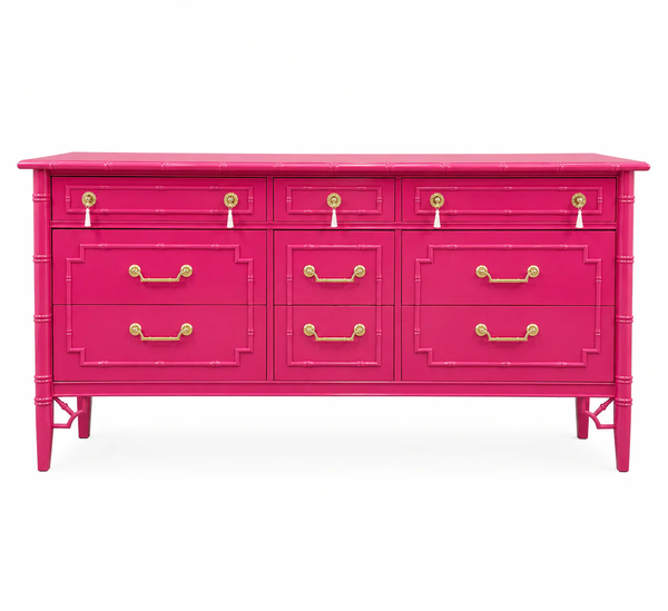 Vintage Thomasville Allegro Collection Faux Bamboo Nine Drawer Dresser Available for Custom Lacquer!