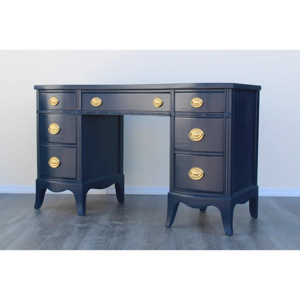 1940's Antique Coffey Furniture Serpentine Mahogany Traditional Desk/ Vanity Available for Custom Lacquer