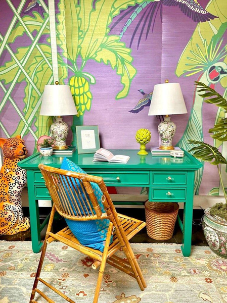 1960s Faux Bamboo Sligh Lowry Executive Style Desk Available to Custom Lacquer!