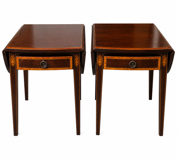 Hepplewhite Style Inlaid Mahogany Drop Leaf Pembroke Tables Available for Custom Lacquer