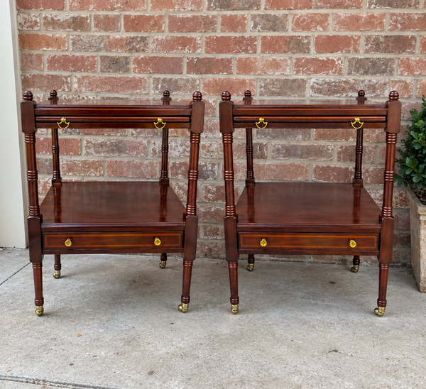 Bombay Furniture Two Tier Mahogany End Tables on Casters Available for Custom Lacquer