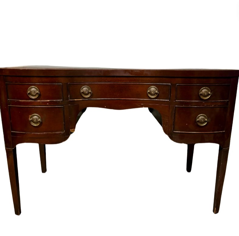 1940's Antique Coffey Furniture Serpentine Mahogany Traditional Desk/ Vanity Available for Custom Lacquer