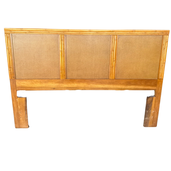 Vintage Florida Furniture Co. Faux Bamboo & Cane Queen Headboard Available for Custom Lacquer