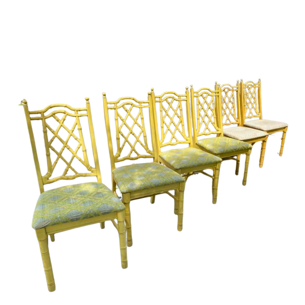 Vintage Set of Six Thomasville Furniture Co Chippendale Faux Bamboo Dining Chairs Available for Custom Lacquer!