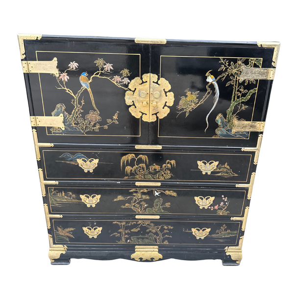 Vintage Tansu-Style Chest/ Armoire with Butterfly Hardware Available for Custom Lacquer!