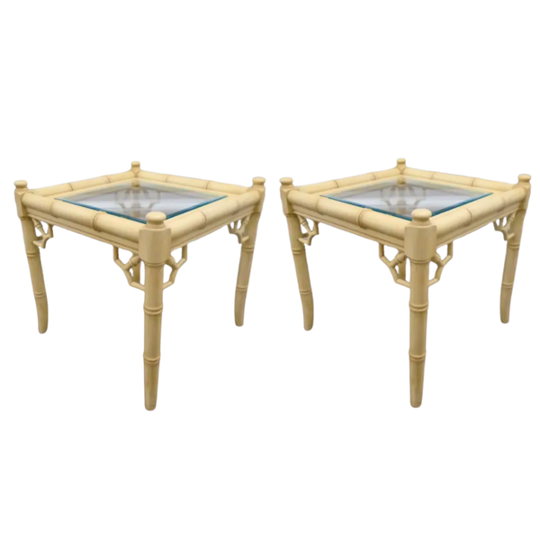 Vintage Thomasville Allegro Bamboo Side Table Pair with Fretwork Available for Custom Lacquer!
