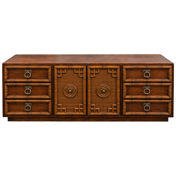 Vintage Faux Bamboo + Greek Key Credenza Dresser Available for Custom Lacquer! - Hibiscus House