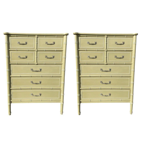 Vintage Henry Link Bali Hai Faux Bamboo Tallboy Chest Pair Available to Customize! - Hibiscus House