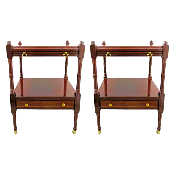 Bombay Furniture Two Tier Mahogany End Tables on Casters Available for Custom Lacquer