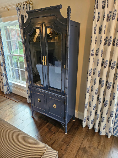 Vintage Chinoiserie Style Curio Cabinet Available for Custom Lacquer! - Hibiscus House