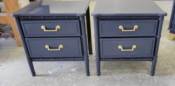 Vintage Classic Pair of Faux Bamboo Nightstands Available for Custom Lacquer - Hibiscus House