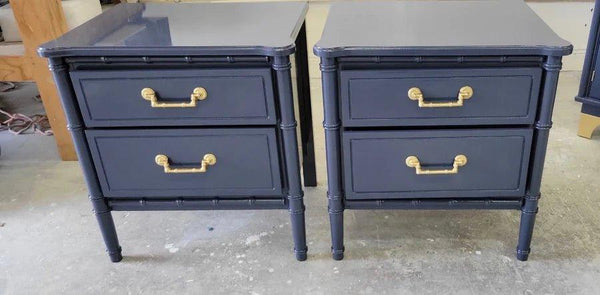 Vintage Classic Faux Bamboo Nightstand Pair with Straight Hardware Available for Custom Lacquer! - Hibiscus House